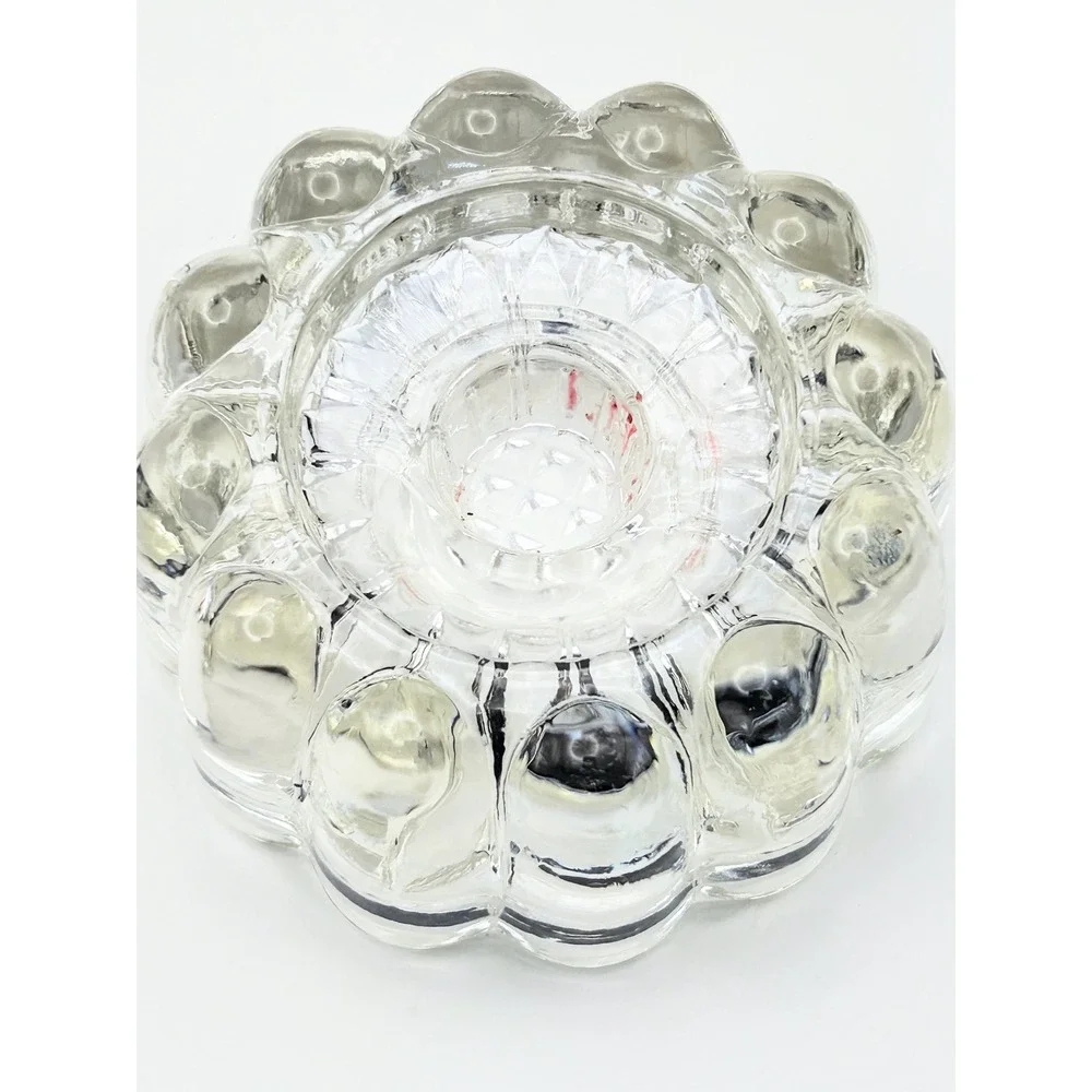 Vintage Clear Glass Scalloped Bubble Candle Holder Set Taper Tea Light Pair 4in